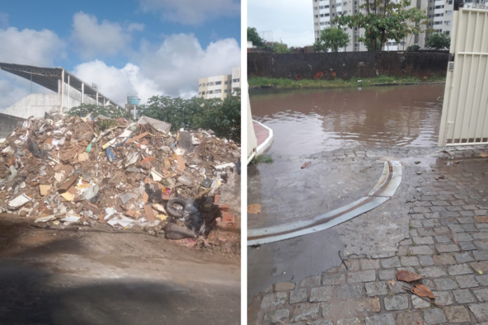 Esse lixão está em exibição na rua Nilton Calmon, que passa ao lado do Estádio Municipal de Lauro de Freitas, sendo muito usada como acesso entre a av. Luiz Tarquínio e o fim de linha vilas magazine denuncia situacao de lixo e inundacoes nas ruas de lauro de freitas