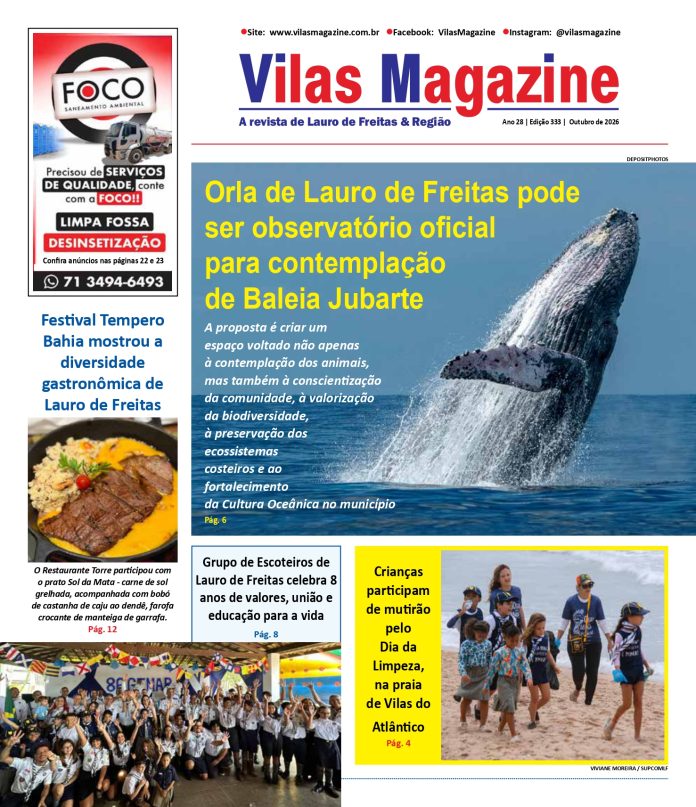 a edicao de outubro da vilas magazine destaca a possibilidade da criacao de um observatorio para baleias na orla de lauro de freitas